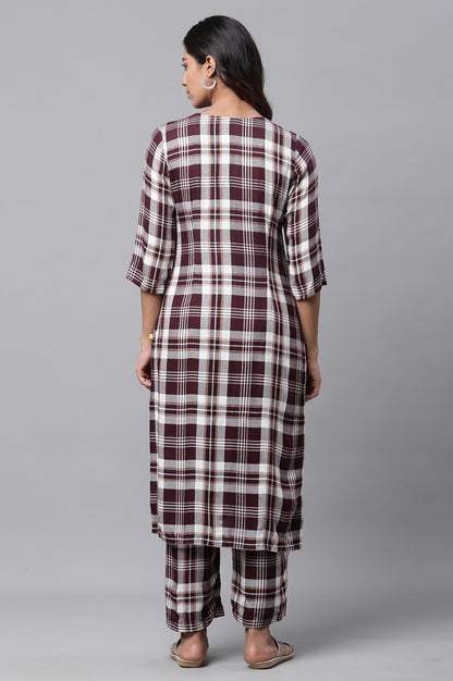 Maroon Checker Kurta &amp; Narrow Palazzo Co-ord Set