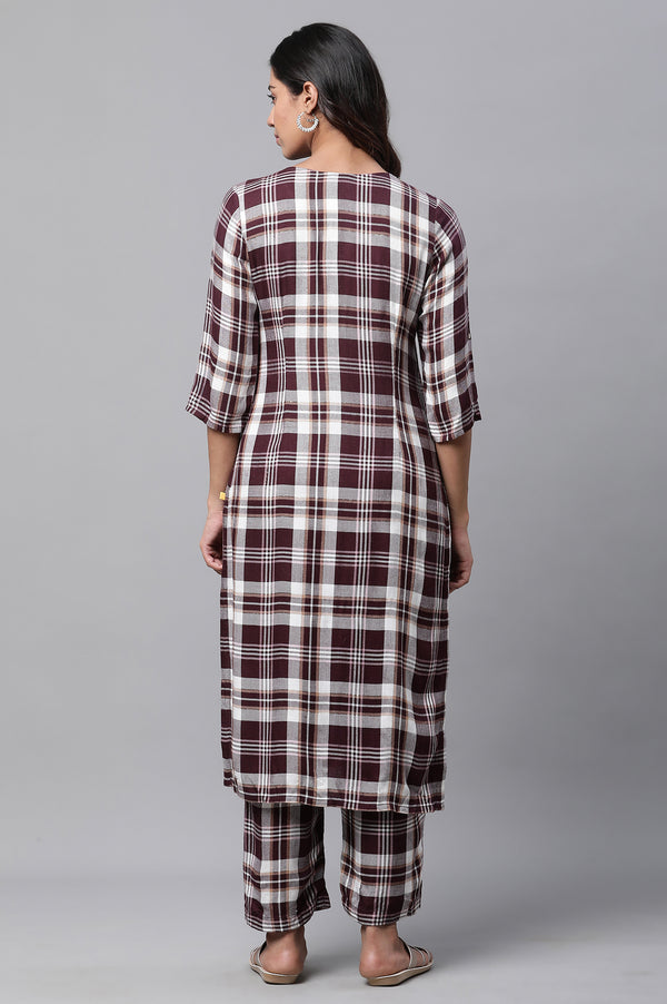Maroon Checker Kurta & Narrow Palazzo Co-ord Set