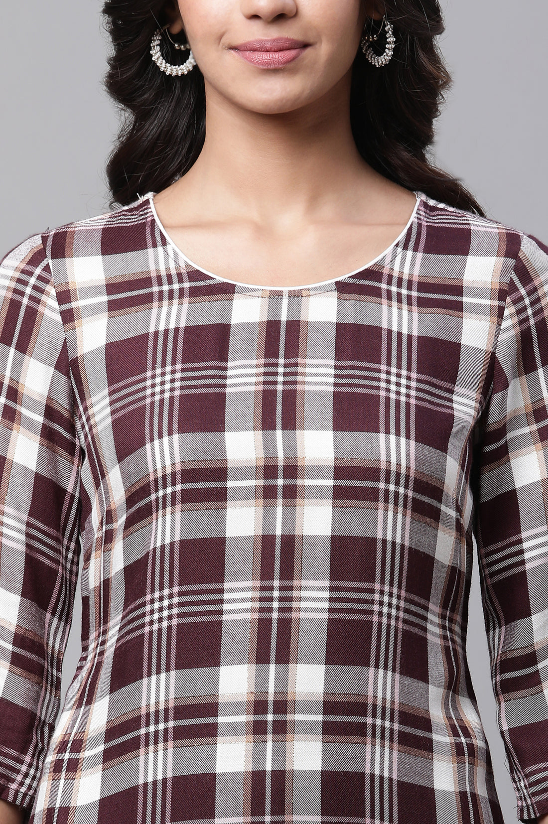 Maroon Checker Kurta &amp; Narrow Palazzo Co-ord Set