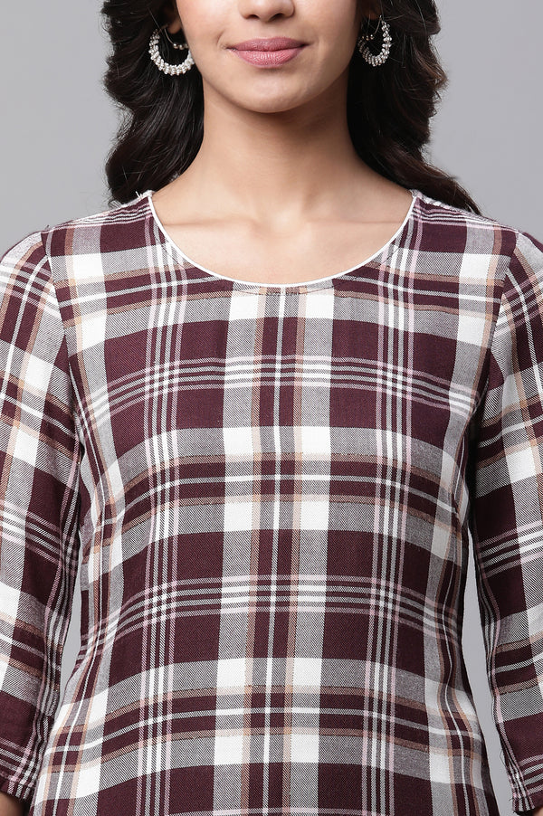Maroon Checker Kurta & Narrow Palazzo Co-ord Set
