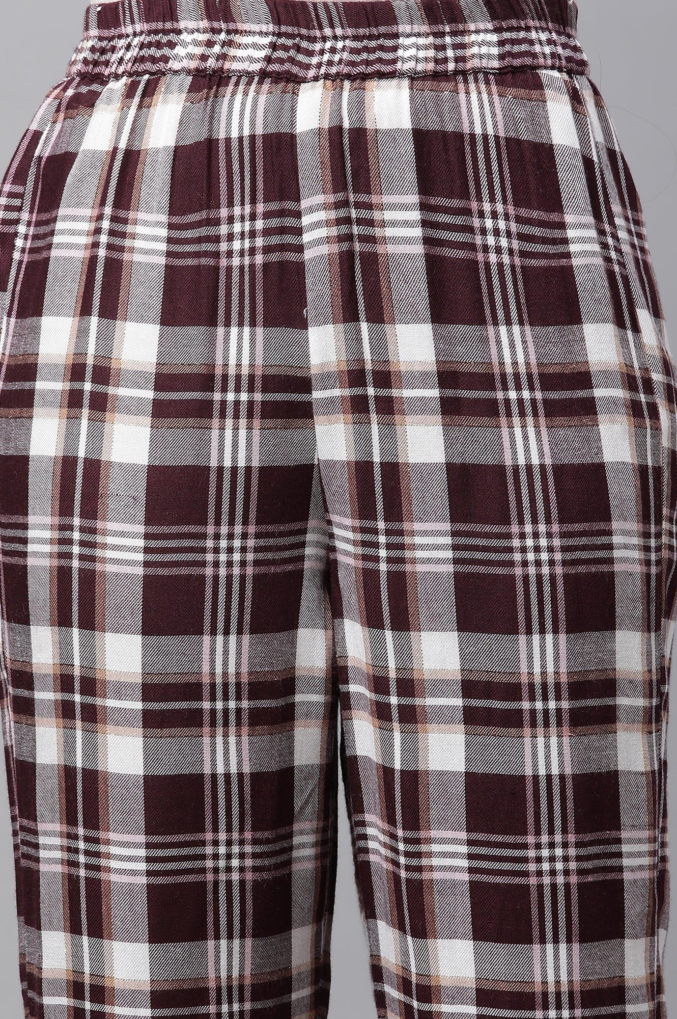 Maroon Checker Kurta &amp; Narrow Palazzo Co-ord Set