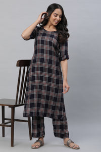 Blue Checker Kurta &amp; Narrow Palazzo Co-ord Set