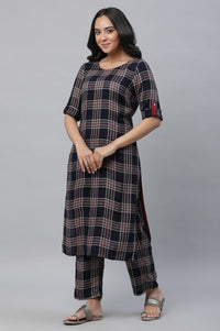 Blue Checker Kurta &amp; Narrow Palazzo Co-ord Set