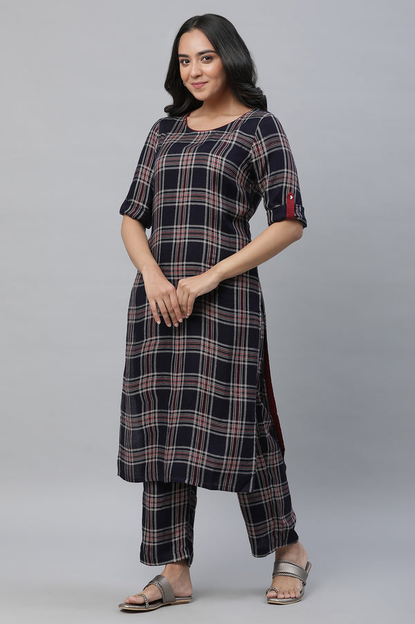 Blue Checker Kurta & Narrow Palazzo Co-ord Set