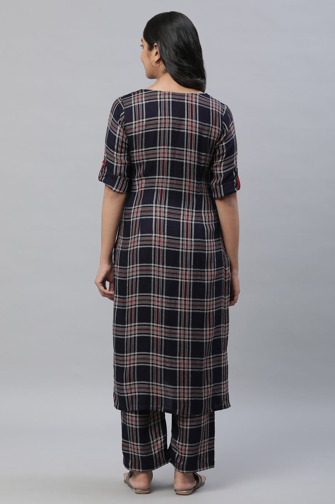 Blue Checker Kurta &amp; Narrow Palazzo Co-ord Set