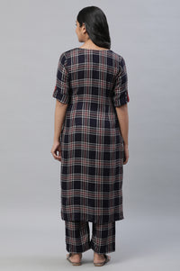 Blue Checker Kurta &amp; Narrow Palazzo Co-ord Set
