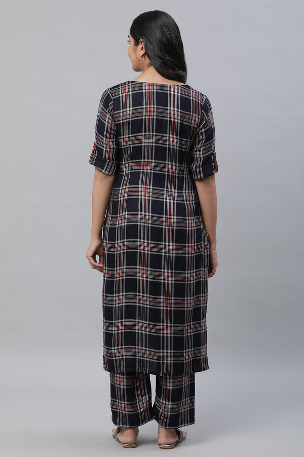 Blue Checker Kurta & Narrow Palazzo Co-ord Set