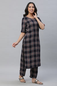 Blue Checker Kurta &amp; Narrow Palazzo Co-ord Set