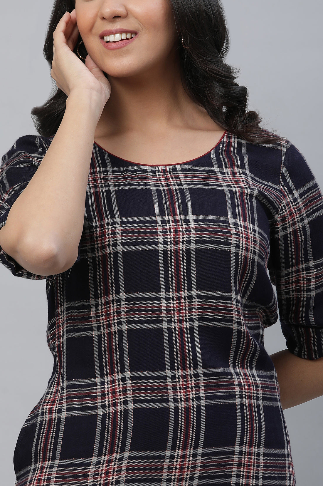 Blue Checker Kurta &amp; Narrow Palazzo Co-ord Set