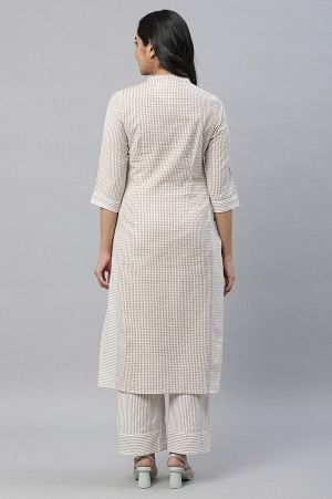 Beige Checker Seer Sucker Kurta &amp; Palazzo Co-ord Set