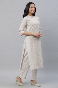 Beige Checker Seer Sucker Kurta &amp; Palazzo Co-ord Set