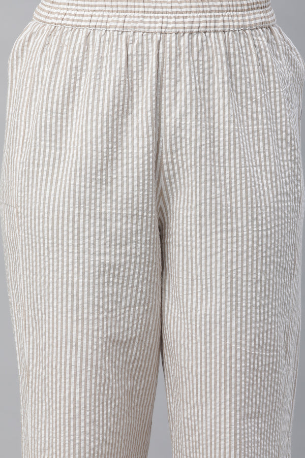 Beige Checker Textured Cotton Kurta and Palazzo Co-ord Set