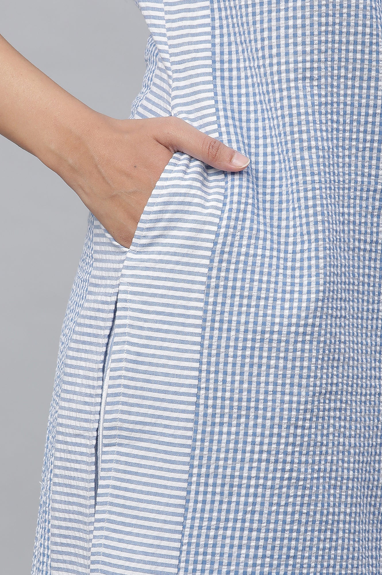 Blue Checker Seer Sucker Kurta &amp; Palazzo Co-ord Set