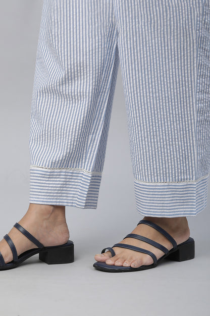 Blue Checker Seer Sucker Kurta &amp; Palazzo Co-ord Set