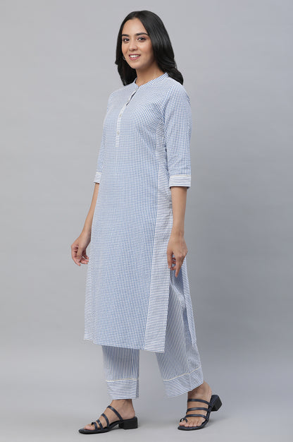 Blue Checker Seer Sucker Kurta &amp; Palazzo Co-ord Set