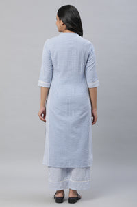 Blue Checker Seer Sucker Kurta &amp; Palazzo Co-ord Set