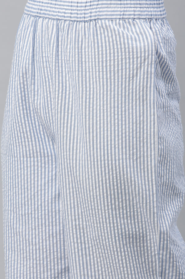 Blue Checker Textured Cotton Kurta and Palazzo Co-ord Set