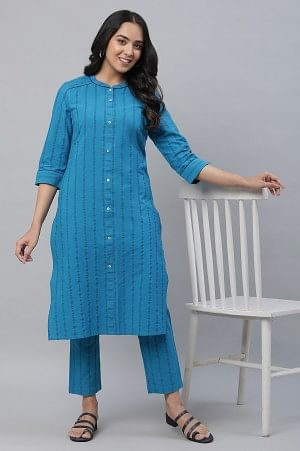 Blue Stripe Kurta &amp; Trouser Co-ord Set