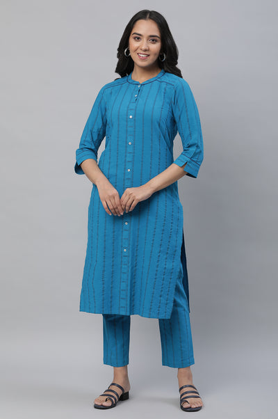 Blue Stripe Kurta & Trouser Co-ord Set