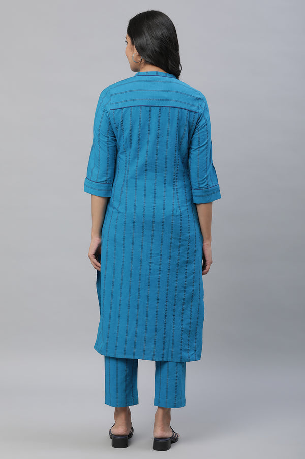 Blue Stripe Kurta & Trouser Co-ord Set