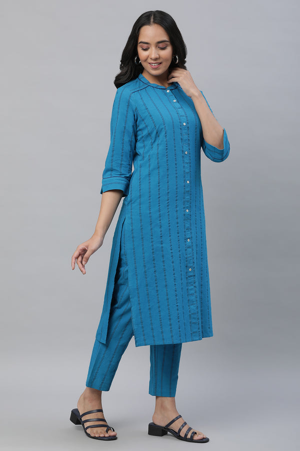 Blue Stripe Kurta & Trouser Co-ord Set