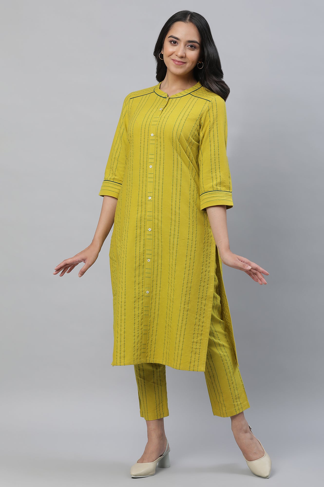 Green Stripe Kurta &amp; Trouser Co-ord Set