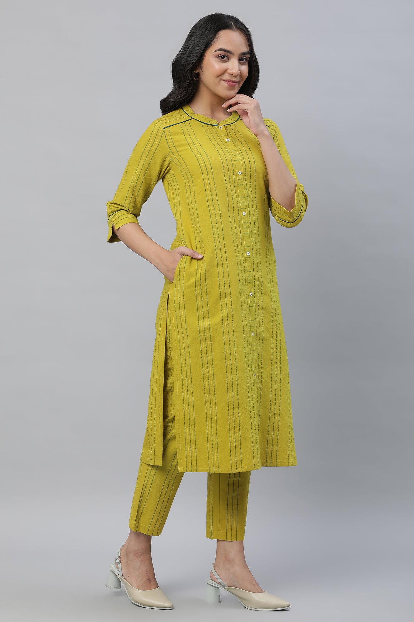 Green Stripe Kurta &amp; Trouser Co-ord Set