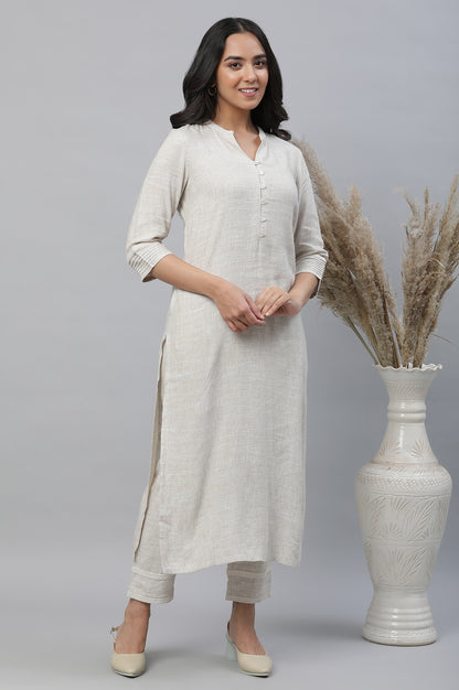 Beige Kurta &amp; Trousers Co-ord Set