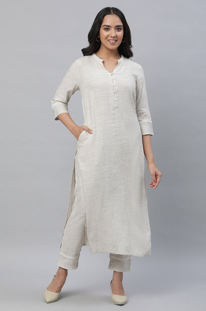 Beige Kurta &amp; Trousers Co-ord Set