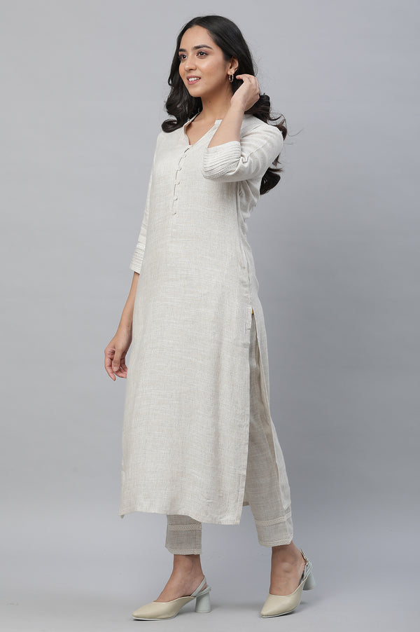 Beige Kurta & Trousers Co-ord Set