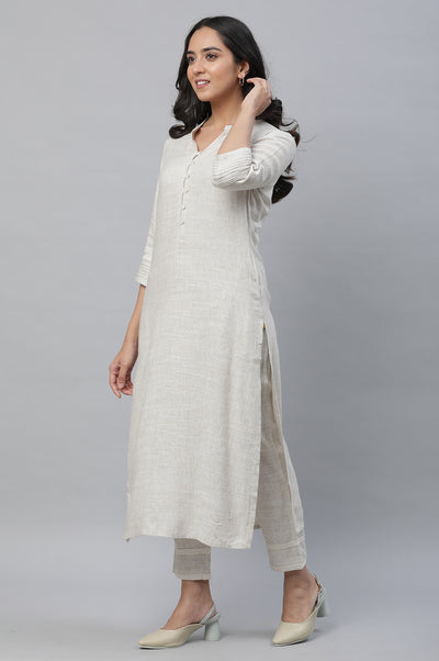 Beige Kurta & Trousers Co-ord Set