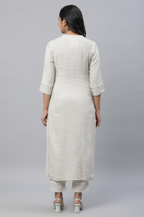 Beige Kurta & Trousers Co-ord Set