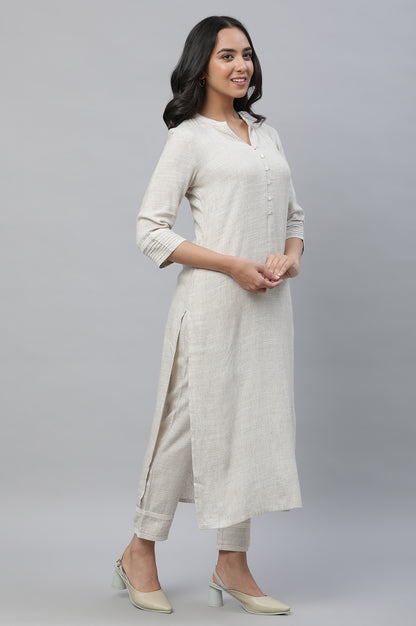 Beige Kurta &amp; Trousers Co-ord Set