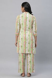 Green Kurta &amp; Trousers Co-ord Set in Multi-coloured Print