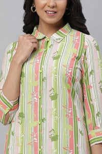 Green Kurta &amp; Trousers Co-ord Set in Multi-coloured Print