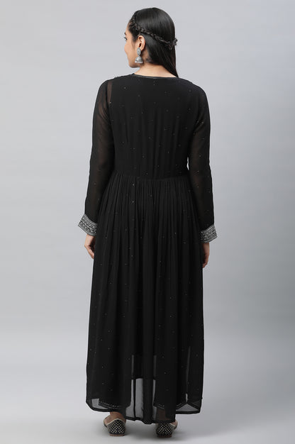 Black Embroidered Sheer Gilet, Kurta and Pants Set