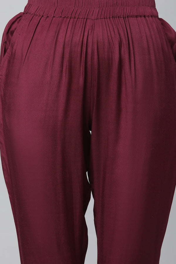 Wine Embroidered Sheer Gilet, Kurta and Pants Set