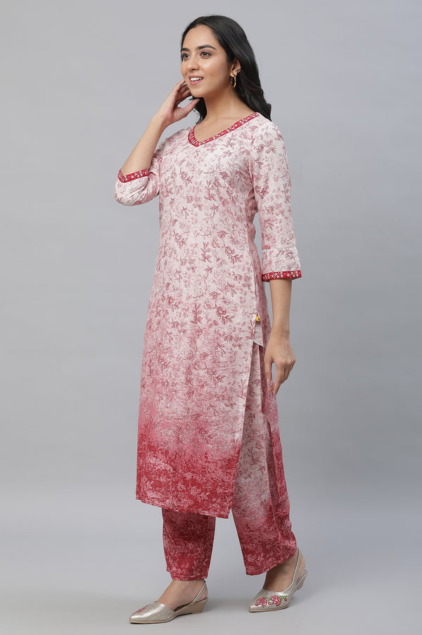 Red Floral Printed Kurta, Pants & Dupatta Set