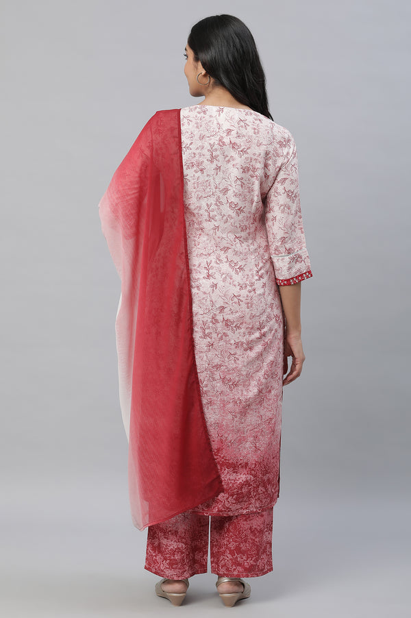 Red Floral Printed Kurta, Pants & Dupatta Set