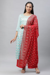 Blue Embellished Festive Kurta, Palazzo &amp; Dupatta Set