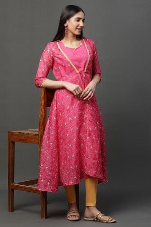 Pink Kota Gilet, Textured Kurta &amp; Tights Set