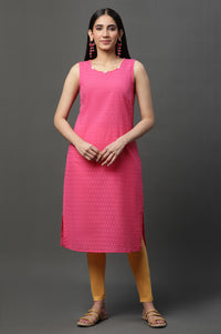 Pink Kota Gilet, Textured Kurta &amp; Tights Set