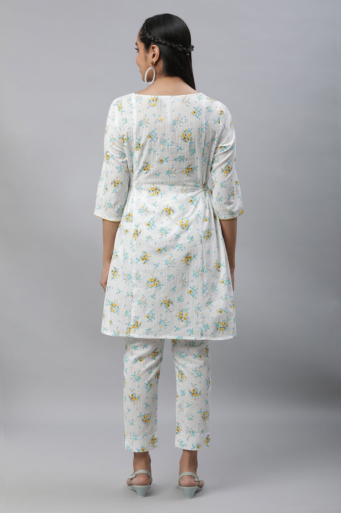 White Textured Cotton Kurta and Pants Co-ord Set