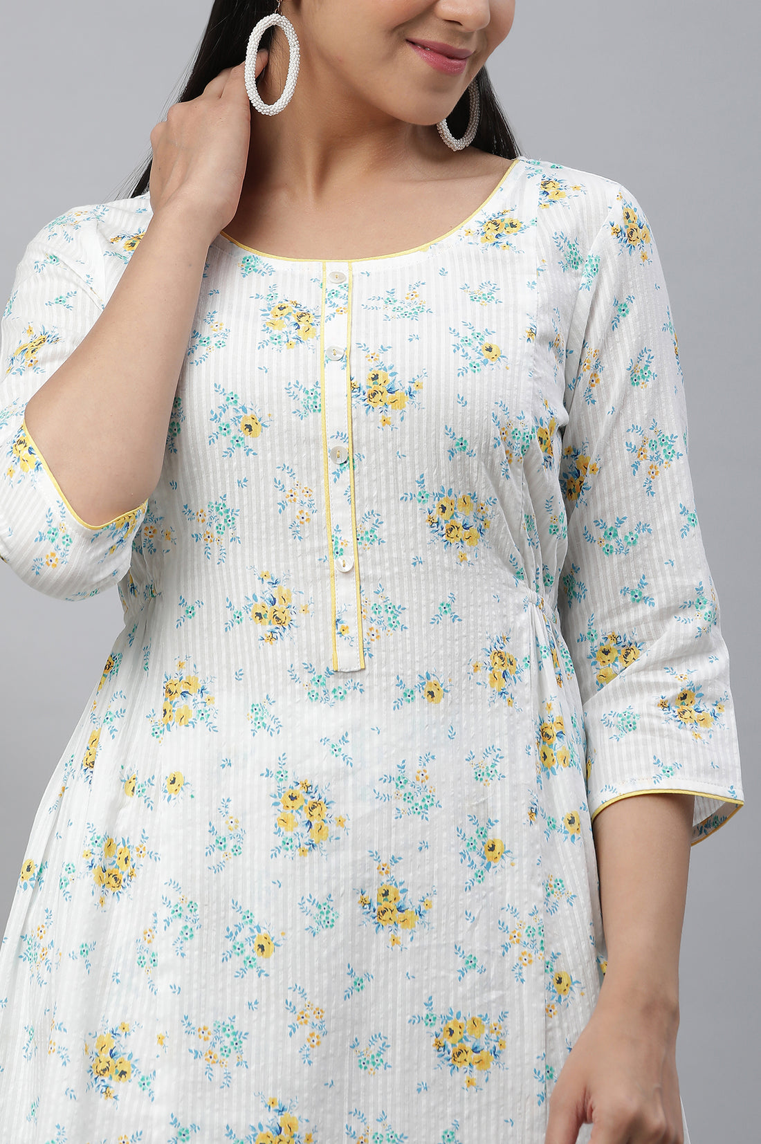 White Textured Cotton Kurta and Pants Co-ord Set