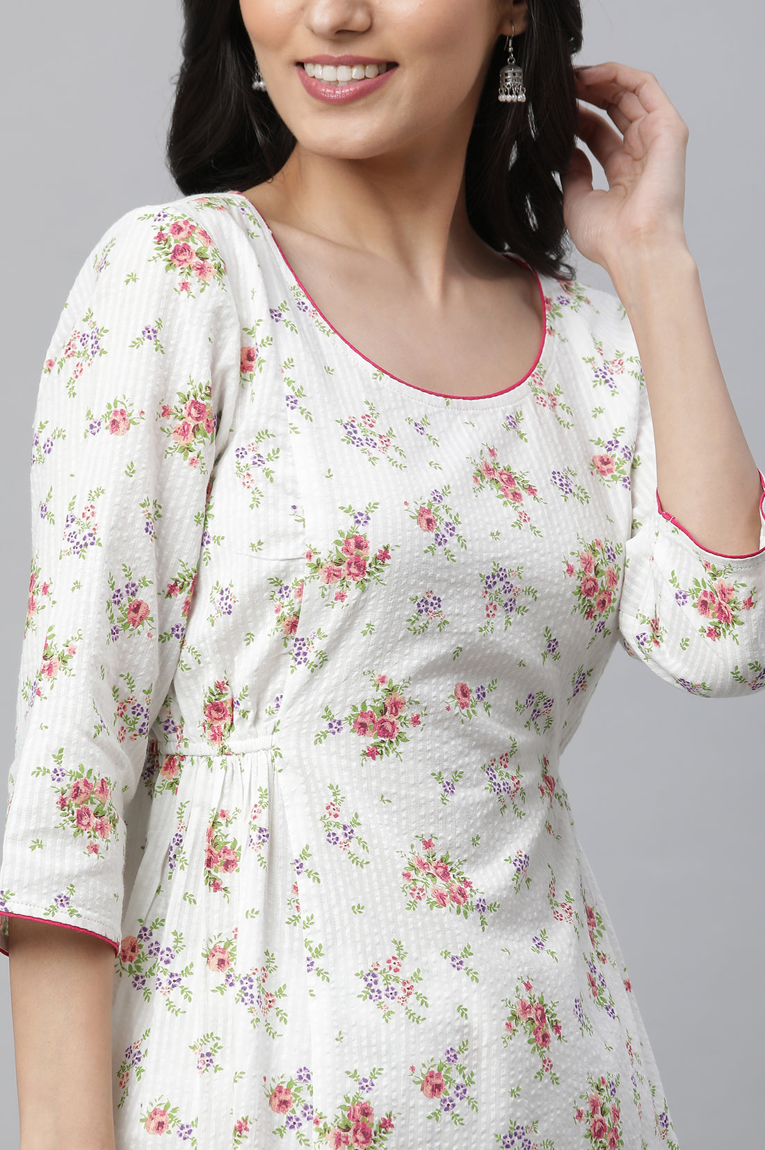 White Textured Cotton Kurta and Pants Co-ord Set