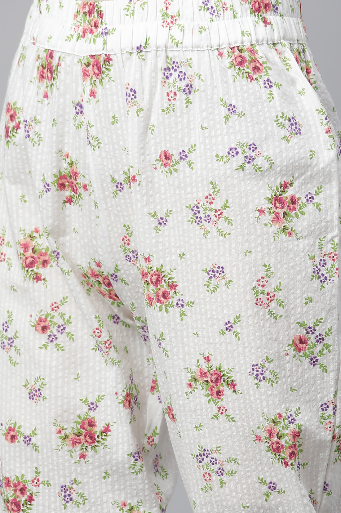 White Textured Cotton Kurta and Pants Co-ord Set