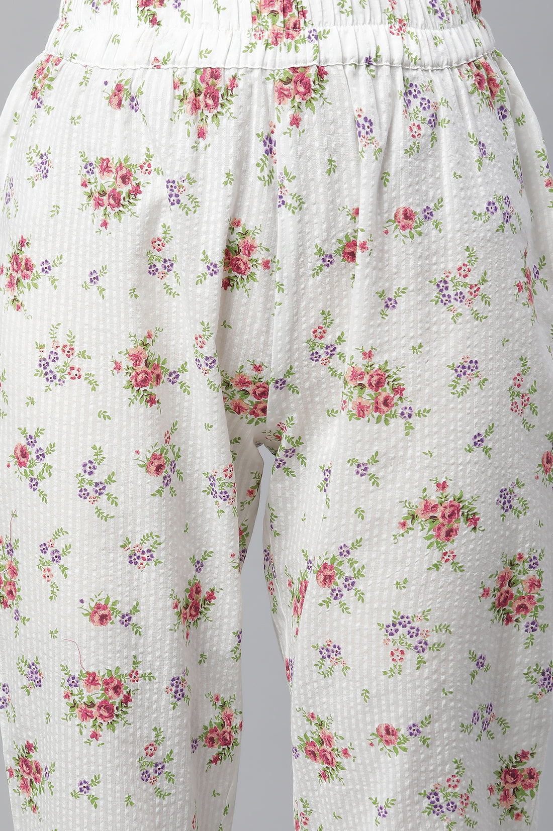 White Textured Cotton Kurta and Pants Co-ord Set