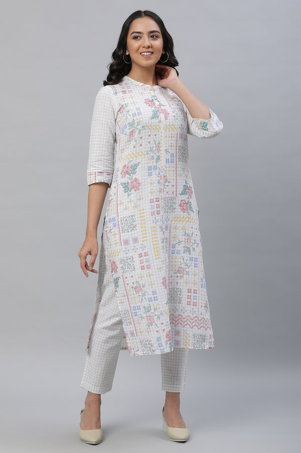 White Seer Sucker Kurta and Pants Co-ord Set