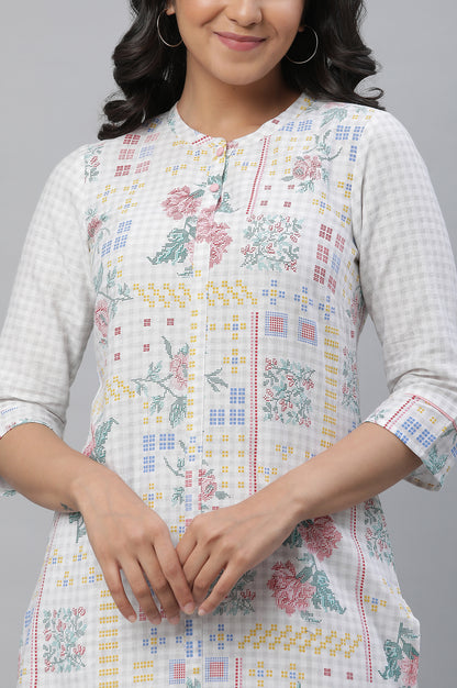 White Floral Printed Kurta &amp; Trouser Set