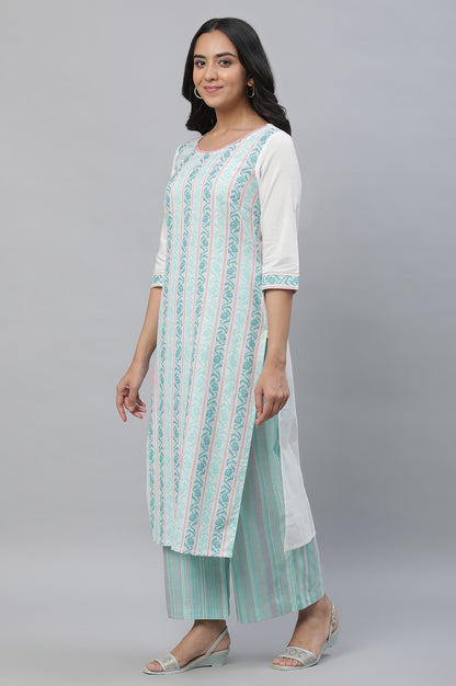 Green Printed Kurta, Pants &amp; Dupatta Set